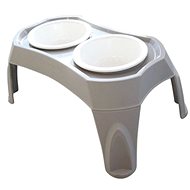 M-Pets Combi Double Bowls in a Stand Gray 2 × 950ml, L - Dog Bowl