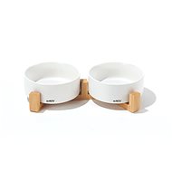 M-Pets Opera Ceramic bowls in bamboo base 2 × 350 ml white - Dog Bowl
