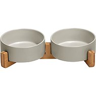 Senzanakupy Ceramic double bowl with bamboo base 2 × 400 ml - grey - Dog Bowl