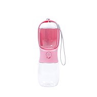 M-Pets ON THE ROAD Travel water and food bottle 2in1 300 ml pink - Travel Bottle for Cats and Dogs