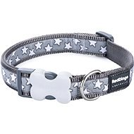 Red Dingo Stars Dog Collar, White on Grey 12mm × 20-32cm - Dog Collar