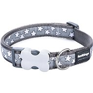 Red Dingo Stars Dog Collar, White on Grey - Dog Collar