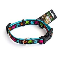Cobbys Pet Adjustable Textile Collar with Paws Blue 40-55cm × 2.5cm - Dog Collar