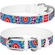 Waudog Leather Collar Flowers White - Dog Collar