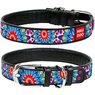 Waudog Leather Collar Flowers Black - Dog Collar