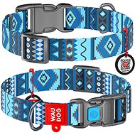 Waudog Nylon Collar Ethno Blue QR - Dog Collar