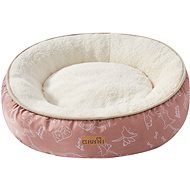 Qiushi plush round bed old pink with print S - Pet Bed