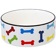 DOG FANTASY White  Ceramic Bowl with Coloured Bone Print,  20,5 × 7,5cm 1,61l - Dog Bowl