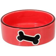DOG FANTASY Ceramic Bowl with Bone Print, Red, 12,5 × 4,5cm, 0,29l - Dog Bowl