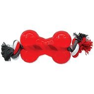 DOG FANTASY Strong Rubber Bone with Rope, Red 13.9cm - Dog Toy