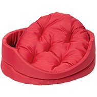 DOG FANTASY Oval Dog Bed with Pillow, 48 × 40 × 15cm, Red - Pet Bed