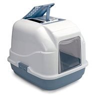 IMAC Krytý mačací záchod s uhlíkovým filtrom a lopatkou – modrý – D 50 × Š 40 × V 40 cm - Mačací záchod