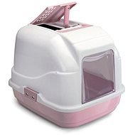 IMAC Krytý mačací záchod s uhlíkovým filtrom a lopatkou – ružový – D 62 × Š 49,5 × V 47,5 cm - Mačací záchod
