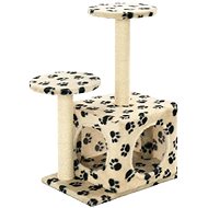Shumee Cat Scratcher with Sisal Posts Beige with Paws 40 × 30 × 60cm - Cat Scratcher