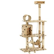 Shumee Cat Scratcher with Sisal Posts, Beige with Paws 70 × 35 × 140cm - Cat Scratcher