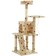 Shumee Cat Scratcher with Sisal Posts Beige with Paws 50 × 50 × 120cm - Cat Scratcher