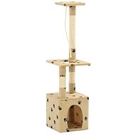 Shumee Cat Scratcher with Sisal Posts Beige with Paws 30 × 30 × 109cm - Cat Scratcher