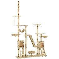 Shumee Multifunkčný hrací mačací strom so sisalovými stĺpikmi 230 – 250 cm béžový s labkami - Škrabadlo pre mačky