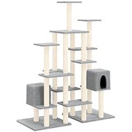Shumee Cat scratching post 145 cm, wood and plush, light grey - Cat Scratcher