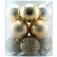 DECOLED Christmas decorations - plastic balls, golden wrinkle/matte/glitter, diameter 8 cm, 12 pcs - Christmas Ornaments