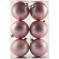 DECOLED Christmas decorations - plastic balls, soft pink/glitter, diameter 8 cm, 6 pcs - Christmas Ornaments