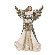 Clayre & Eef Angel statue with wreath 24 cm - Christmas Decoration