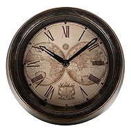 Clayre & Eef Wall Clock with vintage style world map 23 × 5 cm, brown - Wall Clock