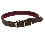 Cobbys Pet Collar smooth genuine leather black lined with pink felt 15mm - Dog Collar