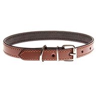 Cobbys Pet Collar made of genuine smooth leather, brown, stitched 15mm/60cm - Dog Collar