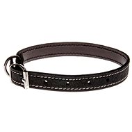 Cobbys Pet Collar black leather with fur, stitched with white thread 20mm/40cm - Dog Collar