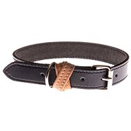 Cobbys Pet Collar black patterned leather with brown leather loop 25mm/50cm - Dog Collar