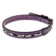 Cobbys Pet Genuine leather collar purple decorated with coloured checkered fabric 15mm - Dog Collar
