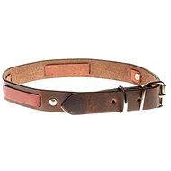 Cobbys Pet Genuine leather collar brown with small checkered depth print decorated with red leather  - Dog Collar