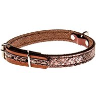 Cobbys Pet Genuine leather collar brown with shiny brown and silver snake motif 15mm - Dog Collar