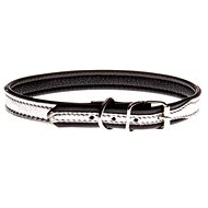 Cobbys Pet High Gloss Genuine Leather Collar silver, lined with brushed black leather 15mm/45cm - Dog Collar