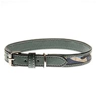 Cobbys Pet Genuine Leather Collar dark green decorated with blue grey fabric 20mm/55cm - Dog Collar