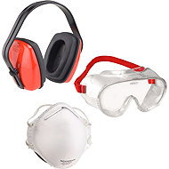 CONNEX Set of protective work equipment, 3 parts - headphones, goggles, respirator - Kit
