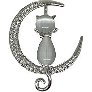 Coolkousky Brooch silver cat on the moon - Brooch