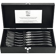 Lou Laguiole Luxury Line Steak Fork Set, Black Ebony Handle, 6pcs, Length 250mm - Cutlery Set