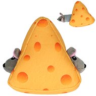 Double Wobble Plush cheese with squeaky mice on spring 20 cm - Dog Toy