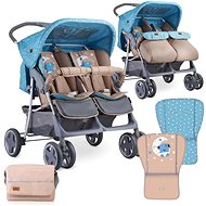 Stroller for Twins Lorelli TWIN + Carrycot + Stroller Bag BLUE&BEIGE MOON BEAR - Baby Buggy