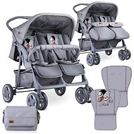 Stroller for Twins Lorelli TWIN + Carrycot + Stroller Bag GREY COOL CAT - Baby Buggy