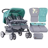 Stroller for Twins Lorelli TWIN + Carrycot + Stroller Bag GREY&GREEN BUNNIES - Baby Buggy