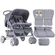 Stroller for Twins Lorelli TWIN + Carrycot + Stroller Bag GREY CUTE KITTEN - Baby Buggy
