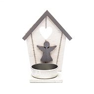 DECOLED Christmas candle holder - wooden, cottage with angel, 10,5 × 5 cm - Christmas Candlestick