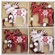 DECOLED Christmas decoration - wooden reindeer, red/white, 5 × 6 cm, 12 pcs - Christmas Decoration
