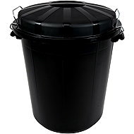 Denox Waste container with lid INDUSTRIAL, 50 l, safety closure, black, rigid plastic - Rubbish Bin