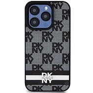 DKNY Checkered Pattern and Stripe iPhone 14 Pro fekete PU bőr tok - Telefon tok