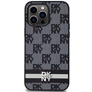 DKNY PU Leather Checkered Pattern and Stripe Back Cover für iPhone 15 Pro Max Black - Handyhülle