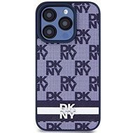 DKNY PU Leather Checkered Pattern and Stripe Zadní Kryt pro iPhone 15 Pro Blue - Phone Cover